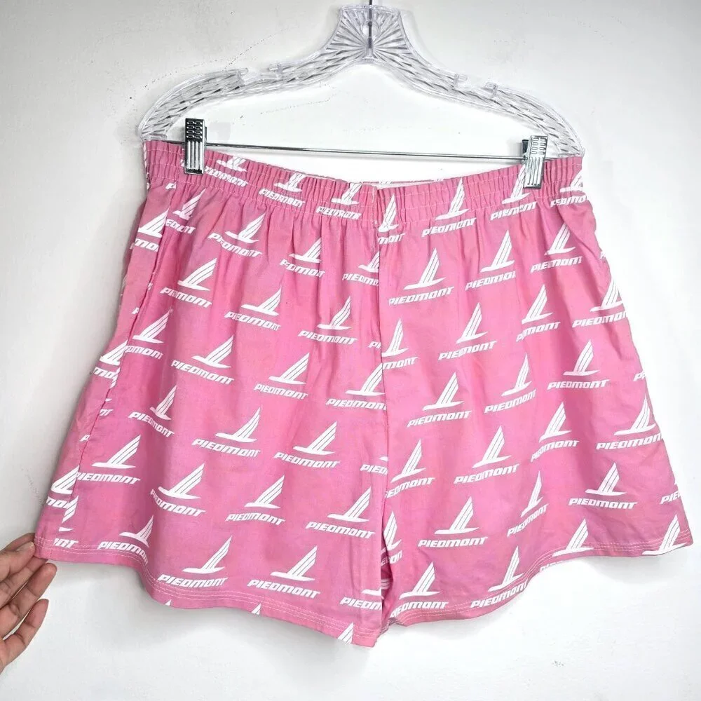 Vintage NWOT Fly Piedmont Airlines Pink White Elastic Shorts Made In USA